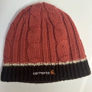 Carhartt Red and Brown Cable Knit Beanie